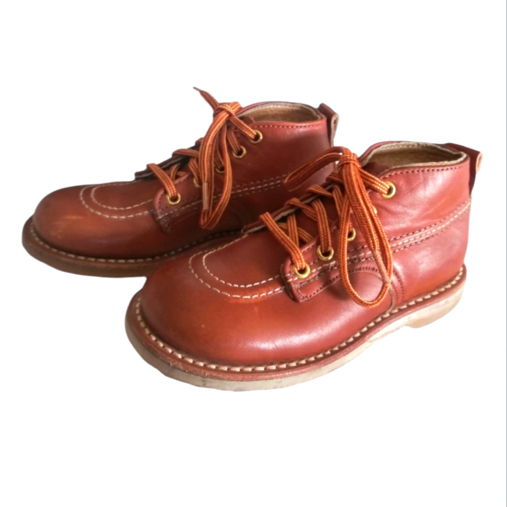 Vintage Toddler Boys Brown Leather Lace Up Boots Size 7 1/2 Made in USA
